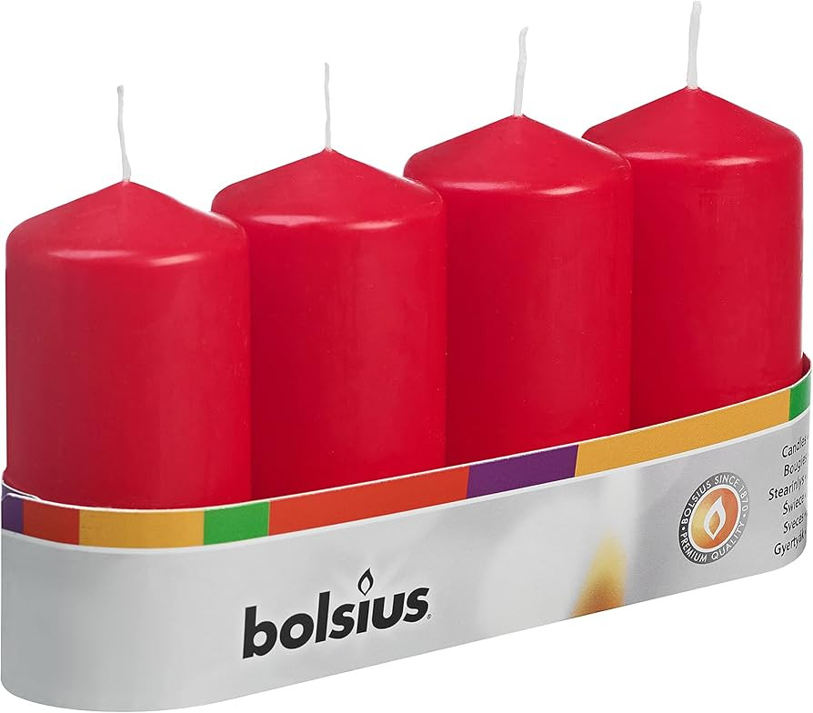 BOLSIUS 4 Count 2x4 Inch Red Pillar Candles - 20 Hours Burn Time - Premium European Quality - Uns... | Amazon (US)