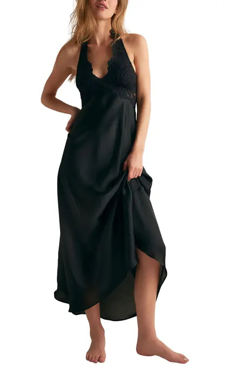 Free People Petal Party Midi Slipdress in Black at Nordstrom, Size Large | Nordstrom