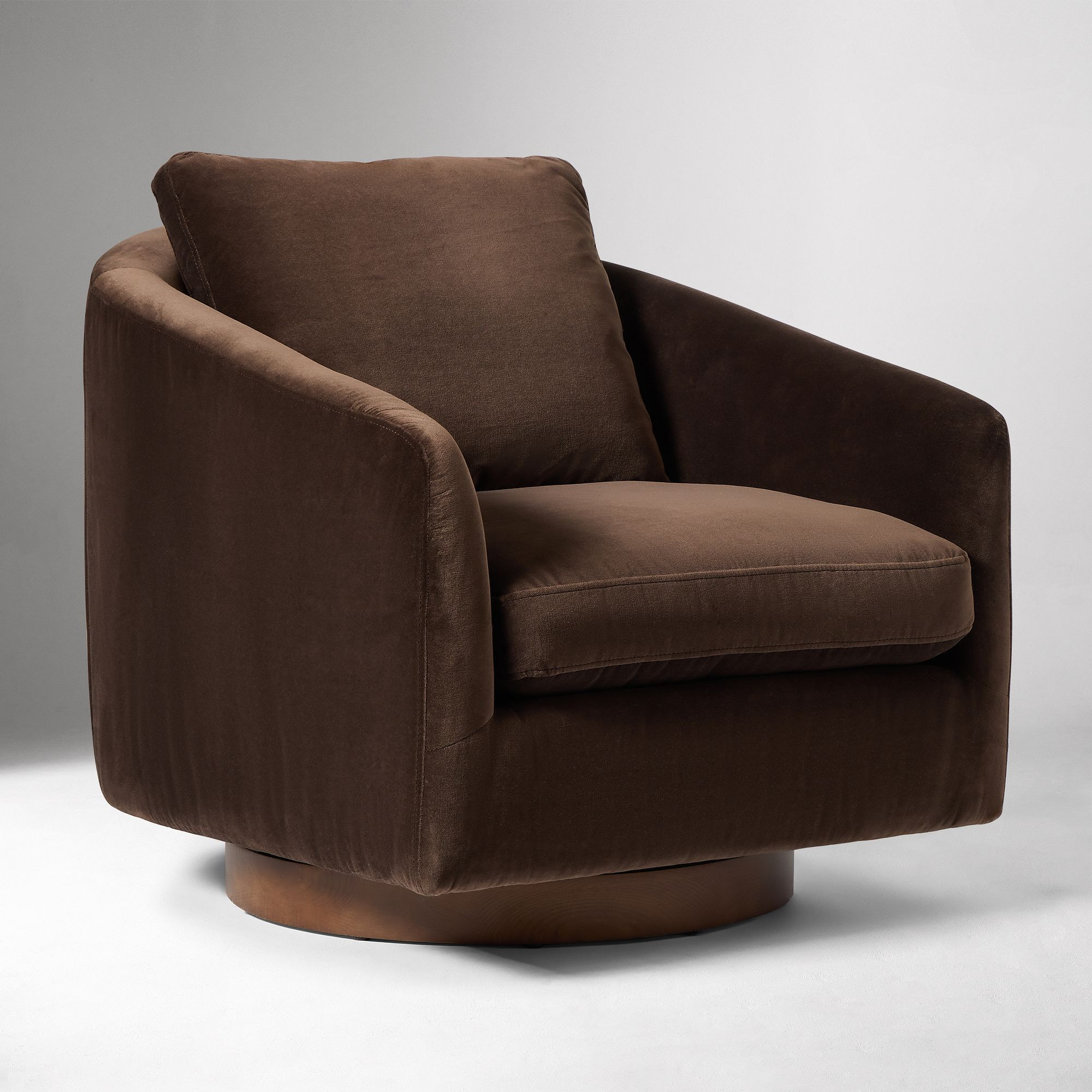 Imogene Swivel Chair Deluxe Velvet Java Poly Dark Walnut | West Elm (US)