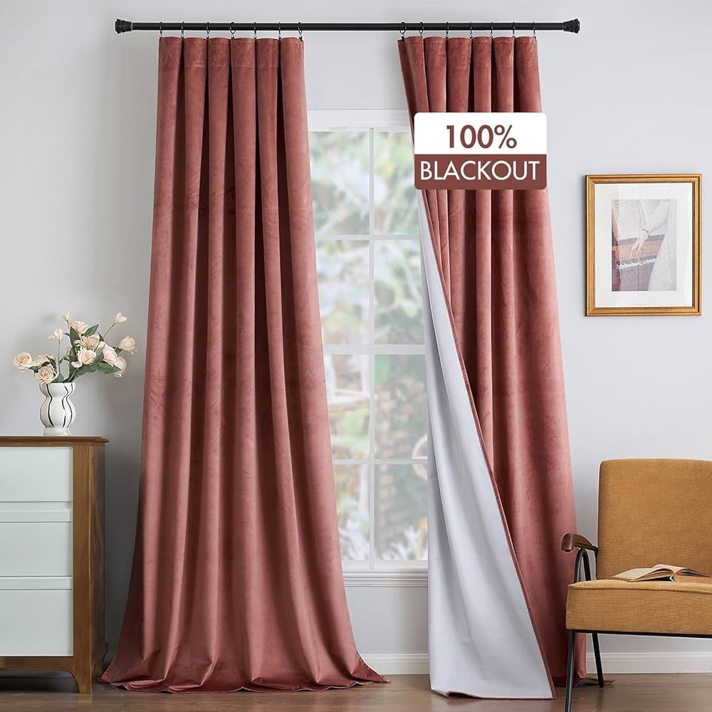 MIULEE 100% Blackout Velvet Curtains Dusty Rose Pink Thermal Insulated Curtain Drapes for Luxury ... | Amazon (US)