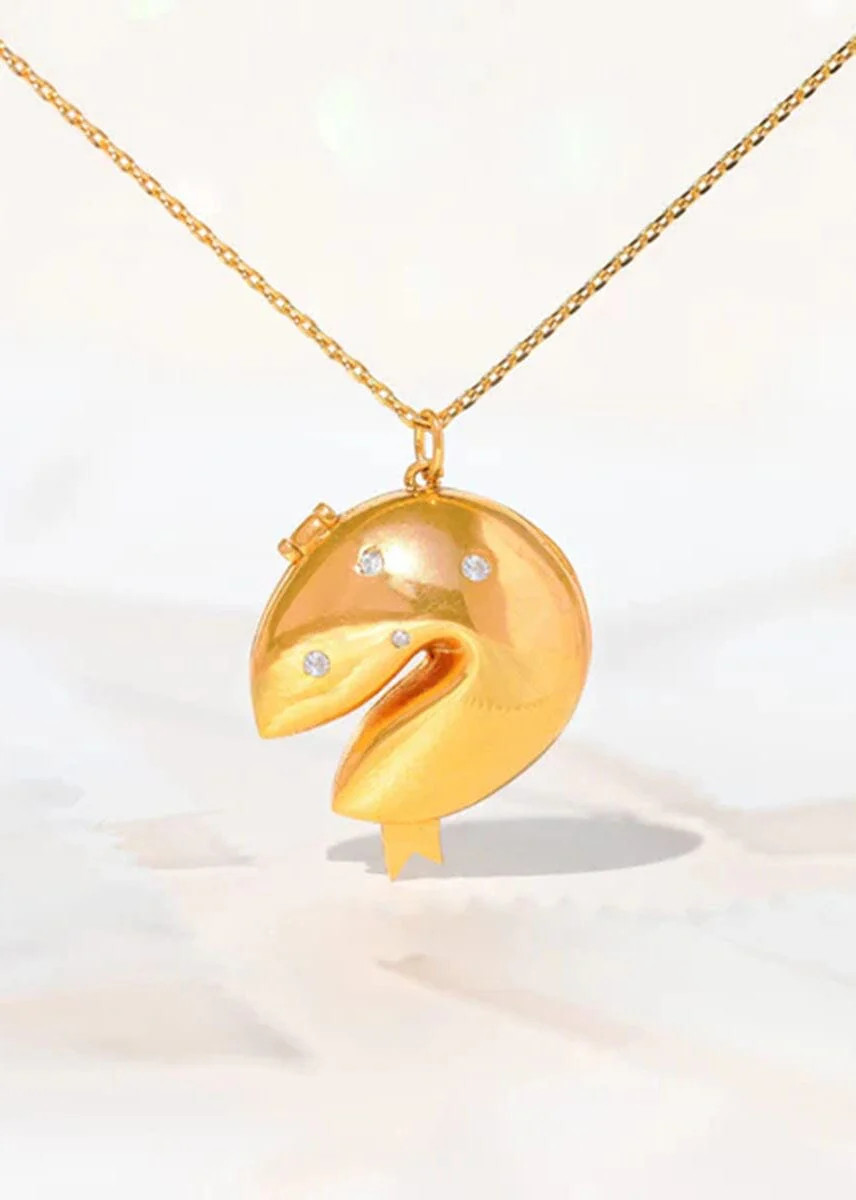 Fortune Cookie Locket Necklace - Gold | Alice & Wonder
