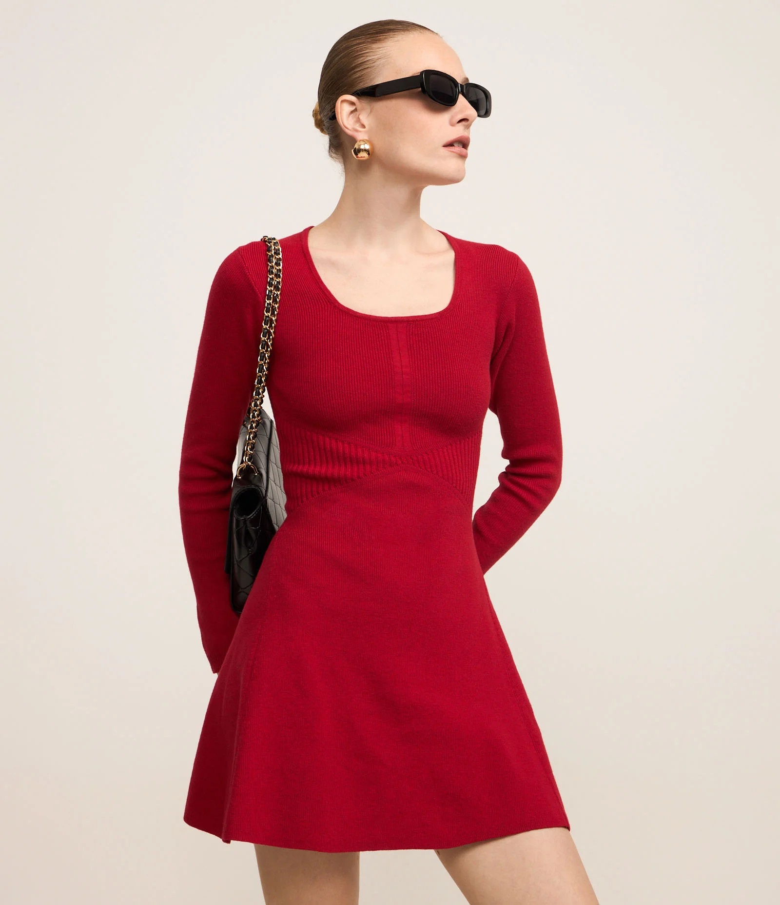Vestido Curto em Tricô Canelado com Decote Quadrado Vermelho - Lojas Renner | Renner (BR)