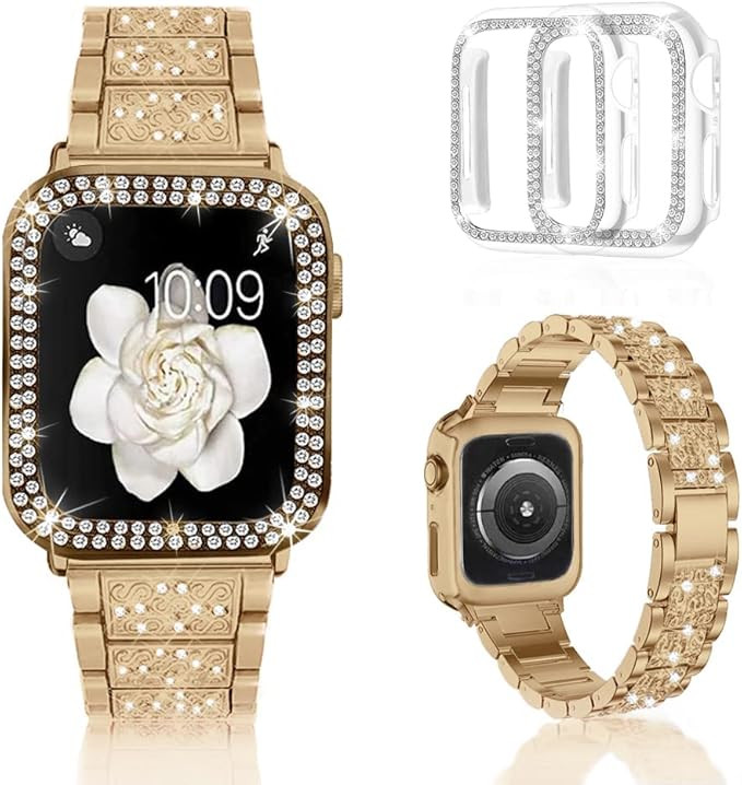 Mosonio Compatible with Apple Watch Band 38mm with Case Women, Jewelry Replacement Metal Wristban... | Amazon (US)