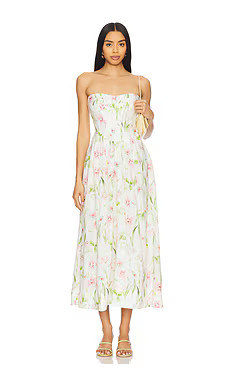Bardot Lola Corset Midi Dress in Summer White Floral from Revolve.com | Revolve Clothing (Global)