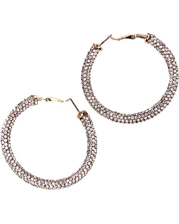 Olivia Welles Carm Crystal Hoop Earrings for Women, Gold Plated Rhinestone Hoop Earrings for Wome... | Amazon (US)