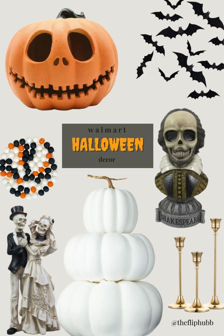 Walmart Halloween Decor! Decor on a budget, Halloween decor, Walmart decor, white pumpkins, candelabra, wool balls, garland, skeleton decor, bats, Shakespeare, Jack skeleton, seasonal decor 

#LTKhome #LTKSeasonal #LTKunder50