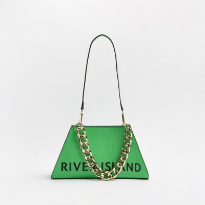 Green croc embossed shoulder bag | River Island (UK & IE)