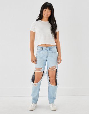 AE Strigid Ripped '90s Straight Jean | American Eagle Outfitters (US & CA)