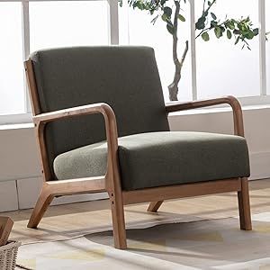 ANJHOME Mid Century Modern Accent Chair, Comfy Fabric Reading Chair with Solid Wood Frame, Easy A... | Amazon (US)