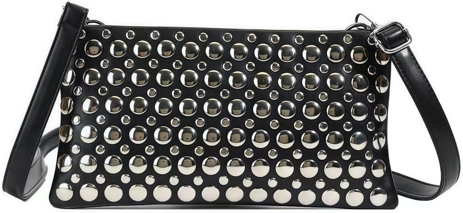 Womens Small Black PU Leather Clutch Bag Metal Studs Magnetic Closure Evening Party Purse Edgy Ha... | Amazon (US)