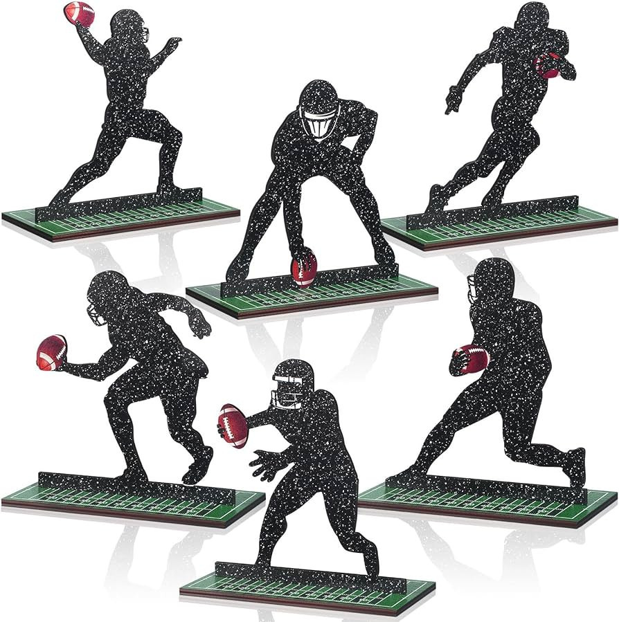 Geetery 6 Pcs Football Party Table Decoration Wooden Football Table Sign Football Player Silhouet... | Amazon (US)
