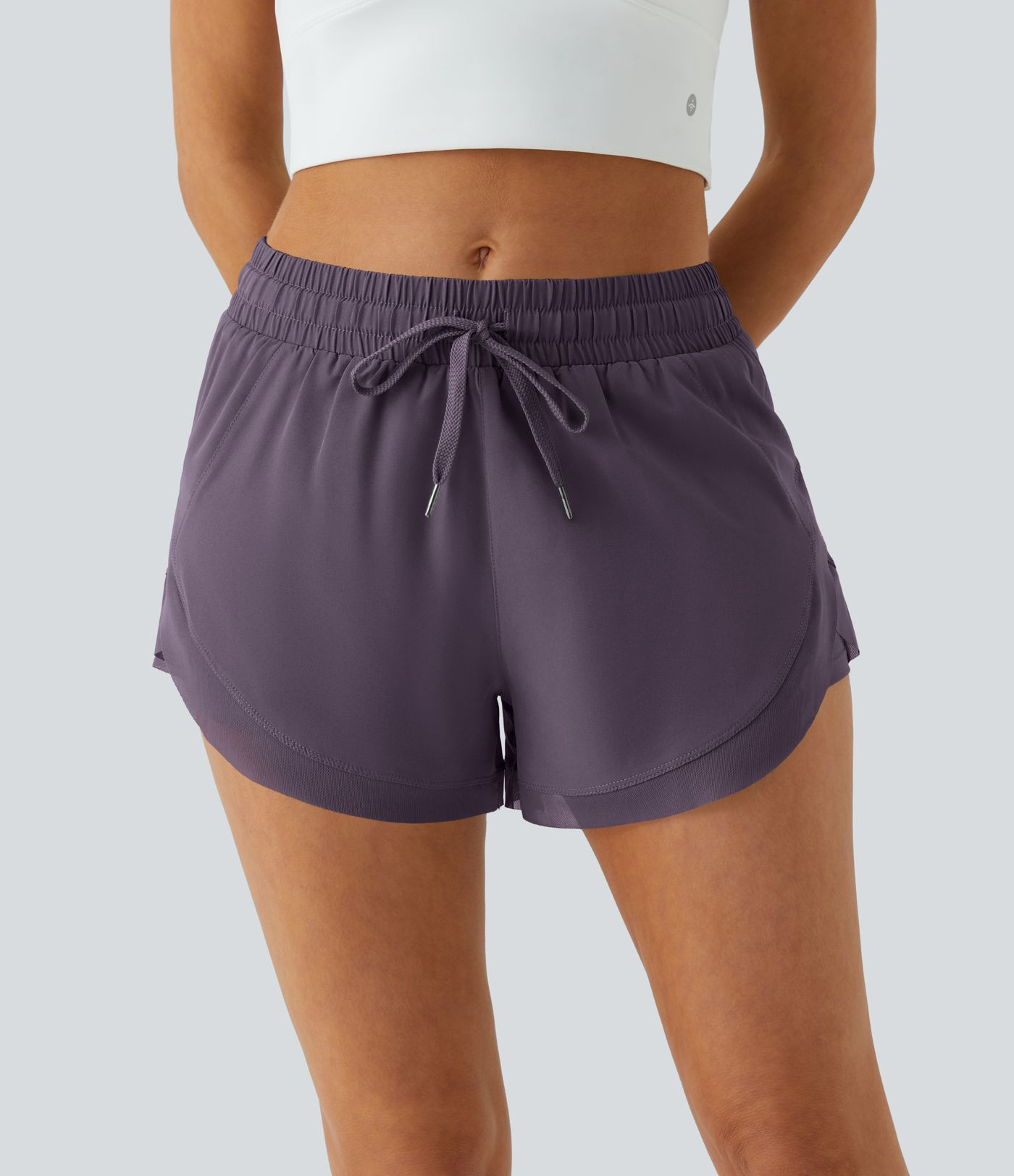 Women’s Mid Rise Drawstring Contrast Mesh 2-in-1 Flowy Running Shorts 3'' - Halara | HALARA
