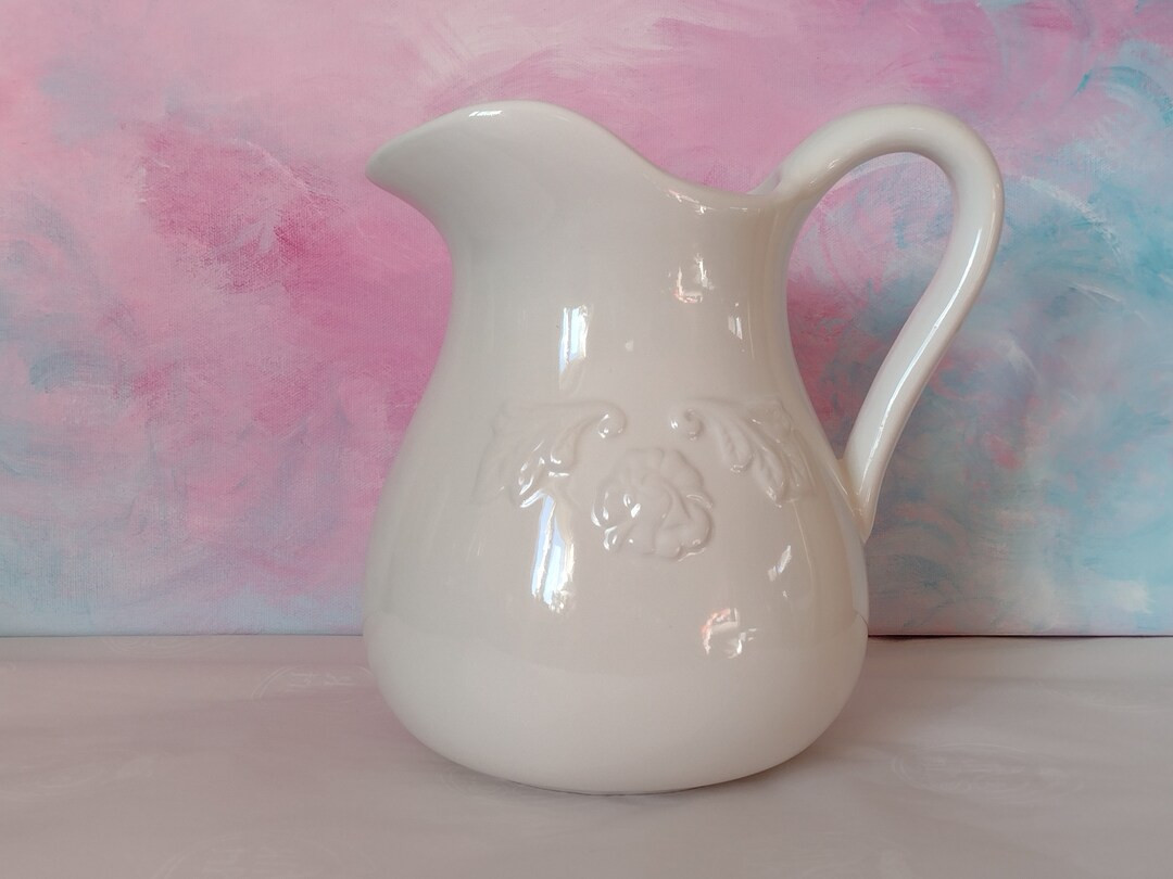 Vintage White Milk Jug, Ceramic Pitcher Country Kitchen Style - Etsy UK | Etsy (UK)