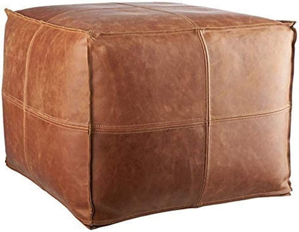 LEATHEROOZE Stuffed Square Pouf, Footstool, Upholstered in Brown Leather, for The Living Room, Be... | Amazon (US)