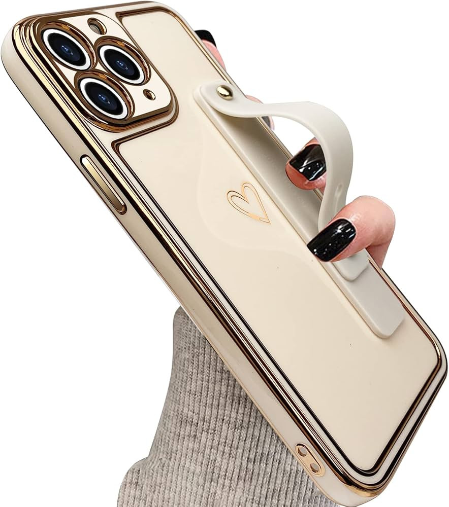 KANGHAR Designed for iPhone 11 Pro Max Case with Wrist Strap Loop Luxury Love Heart Plating Gold ... | Amazon (US)