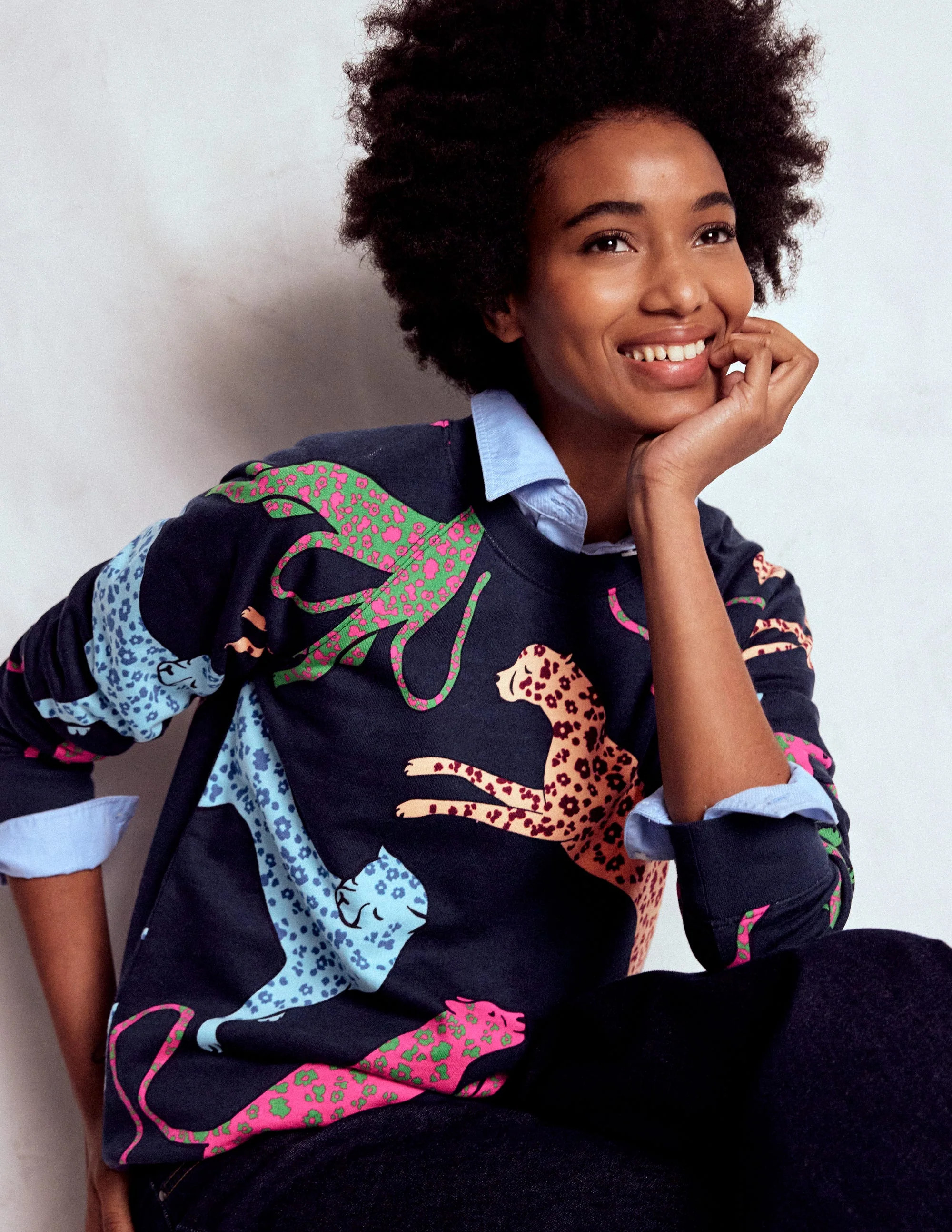 Rosa Printed Sweatshirt-Navy, Leaping Leopard | Boden (US)