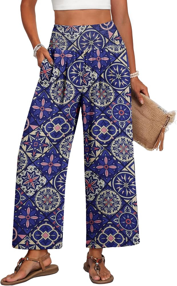 Lepunuo Wide Leg Palazzo Pants for Women Summer Trousers with Pockets | Amazon (US)