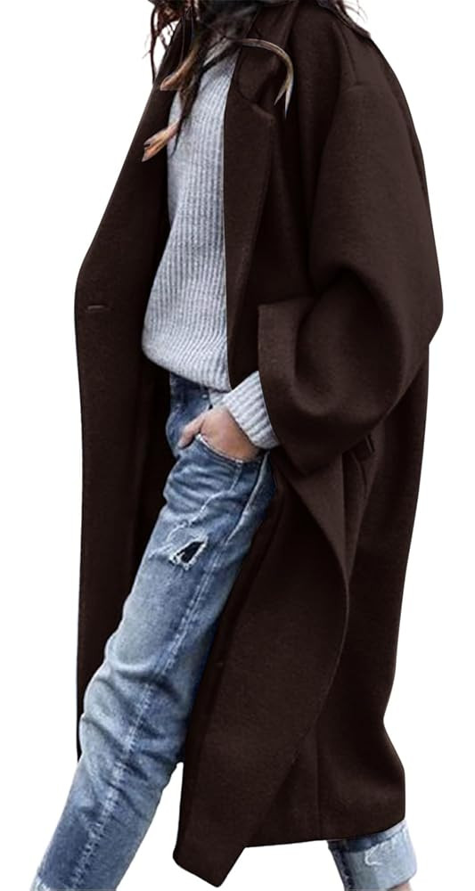 CHARTOU Women's Oversized Notched Collar Wool Blend Single Breast Midi Long Trench Coat | Amazon (US)