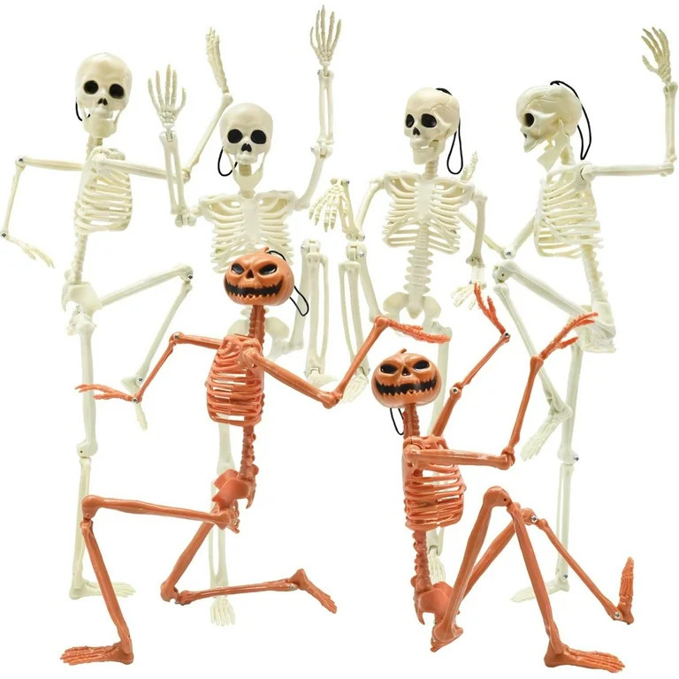 Husfou 6 Pack Halloween Skeletons Hanging Decorations, 16 inch Pumpkin Skeleton Decor with Movabl... | Walmart (US)