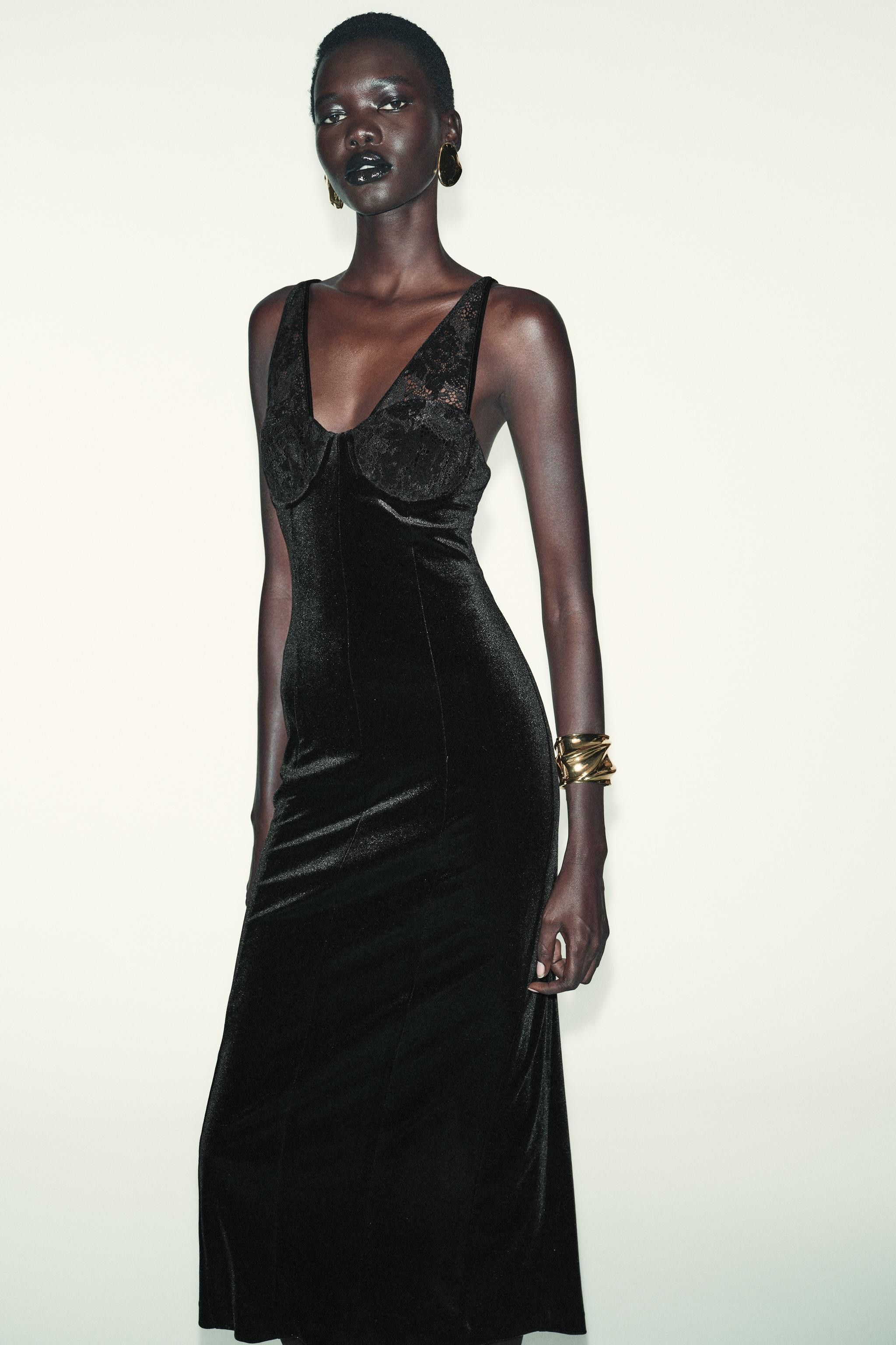 LACE VELVET MIDI DRESS | Zara US