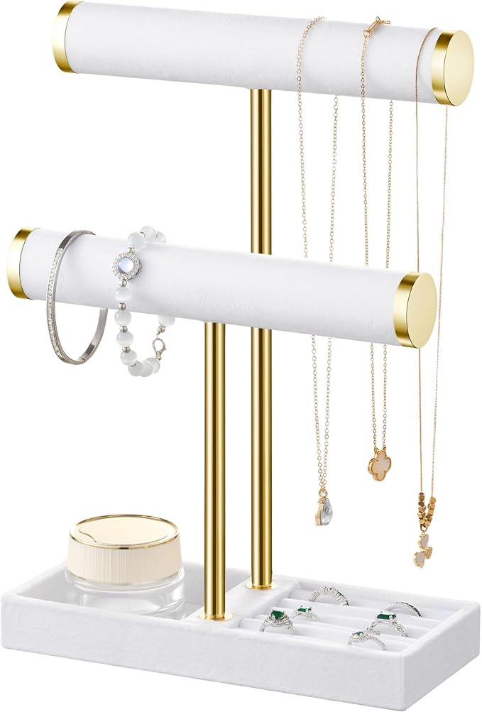 bussdis 2 Tier Bracelet Holder Display - Detachable T Bar White Velvet Bracelet Holder, Jewelry H... | Amazon (US)