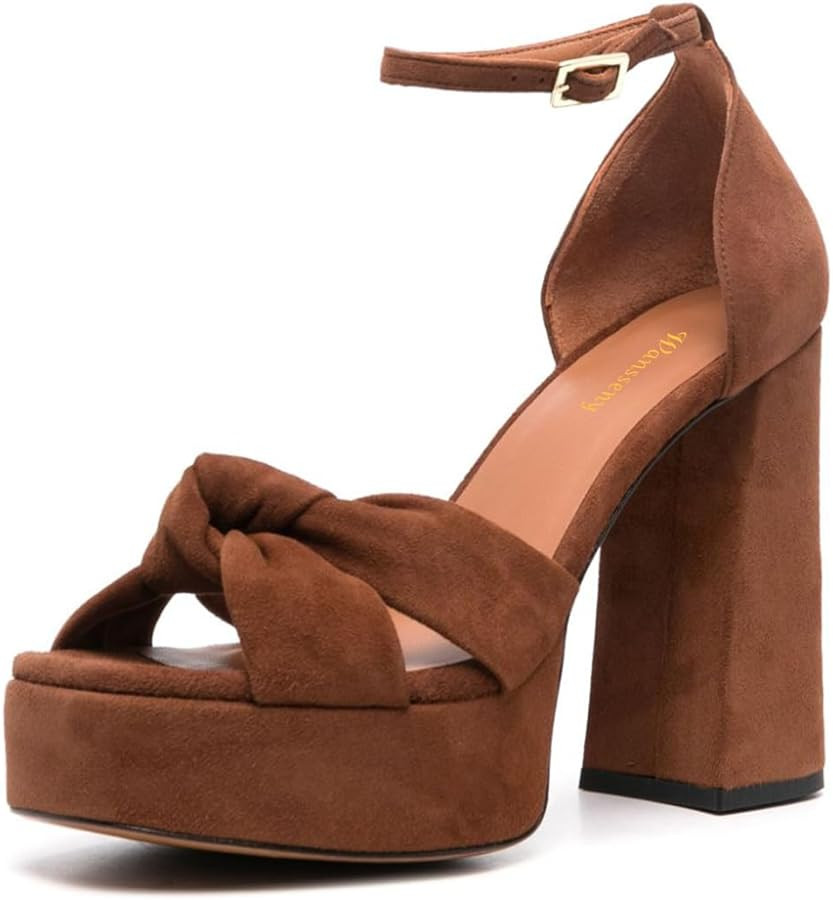 Women Chunky High Heel Pleated Knot Platform Sandals Open Toe Ankle Strap Buckle Summer Wedding P... | Amazon (US)