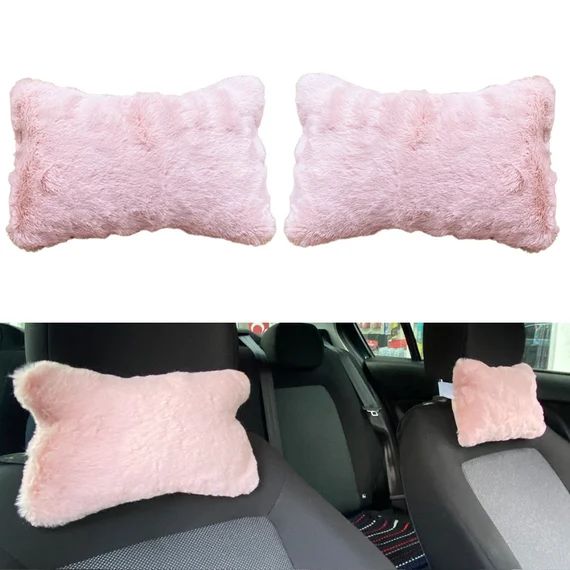 Soft Furry Plush Orthopedic Car Travel Neck Pillow, Headrest, Head Pillow Cushion, Powder Pink 2p... | Etsy (US)