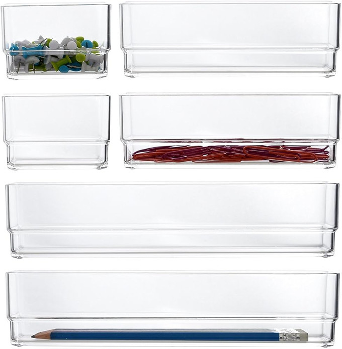 Click for more info about Clear Plastic Vanity and Desk Drawer Organizers | 6 Piece Set