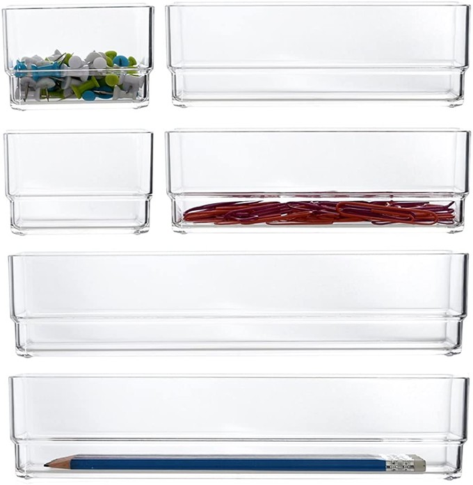 Click for more info about Clear Plastic Vanity and Desk Drawer Organizers | 6 Piece Set