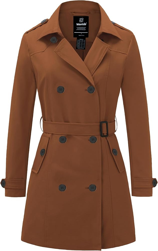 wantdo Women's Waterproof Trench Coat Classic Lapel Outerwear Coat with Belt | Amazon (US)