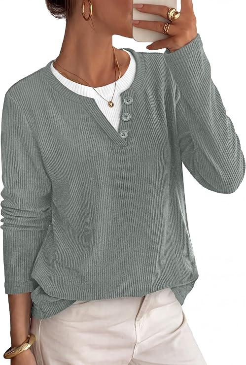 OFEEFAN Long Sleeve Shirts for Womens Sweaters Early Fall Fashion Tunic Tops Winter Clothing Colo... | Amazon (US)