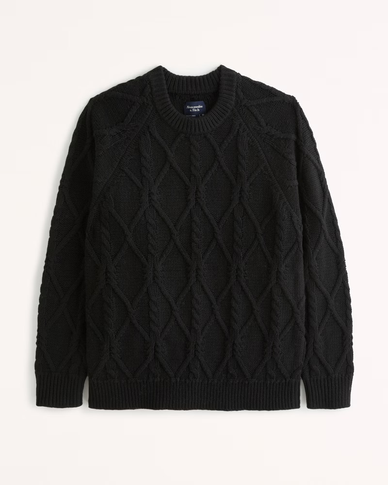 Abercrombie & Fitch Men's Merino Wool-Blend Cable Crew Sweater in Black - Size XXL | Abercrombie & Fitch (US)