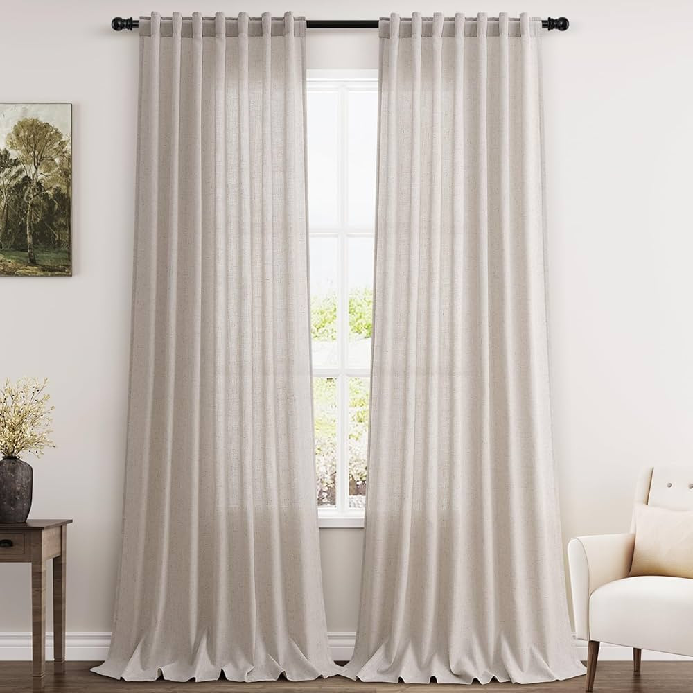 Extra Long Curtain 108 Inches Long 2 Panels Set Back Tab Apricot Linen Drapes for Living Room Neu... | Amazon (US)