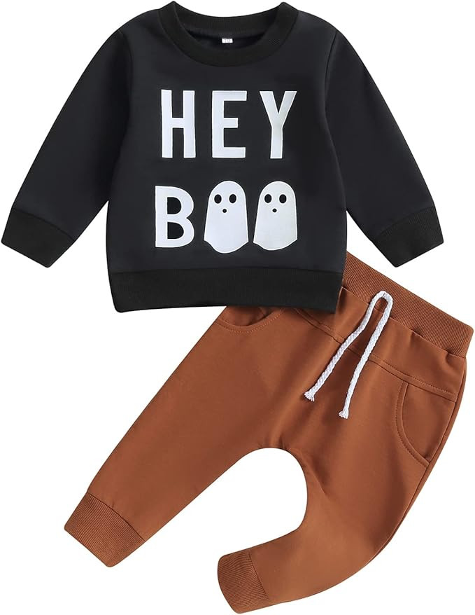 Baby Boy Halloween Outfit Long Sleeve Pumpkin Print Sweatshirt Shirt Top Pants Newborn Toddler Fa... | Amazon (US)