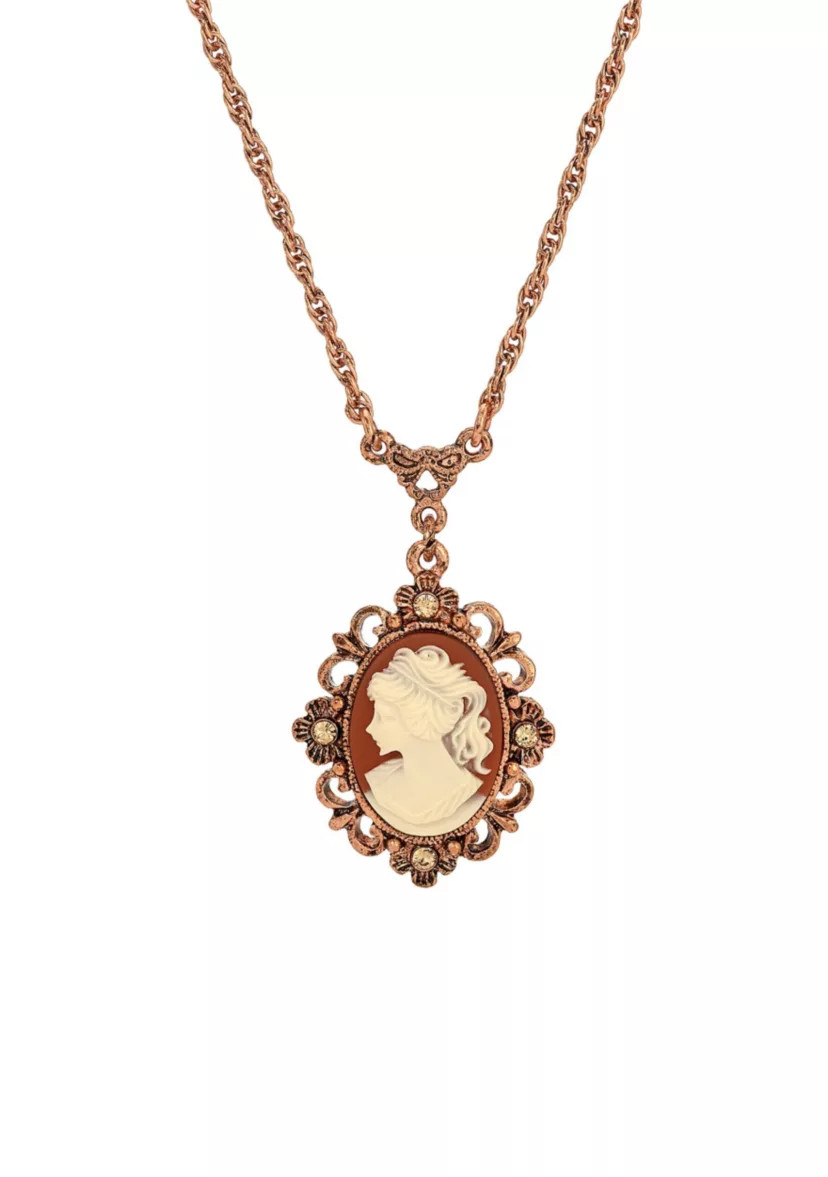 Oval Cameo Crystal Necklace 15" Adj. | Belk