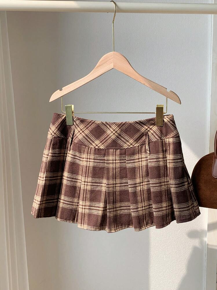 Plaid Brown Skirt  | SHEIN