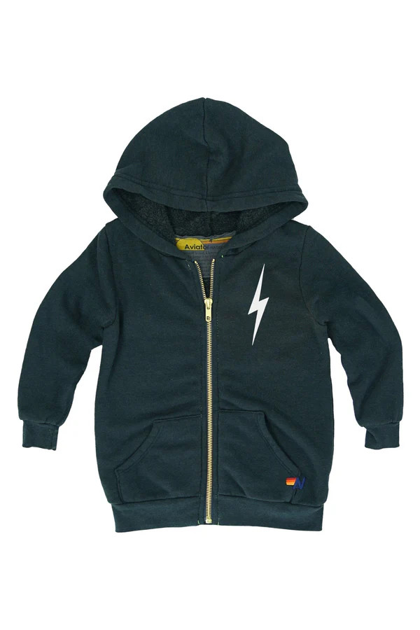 KIDS BOLT PRINT ZIP HOODIE - CHARCOAL // WHITE | Aviator Nation