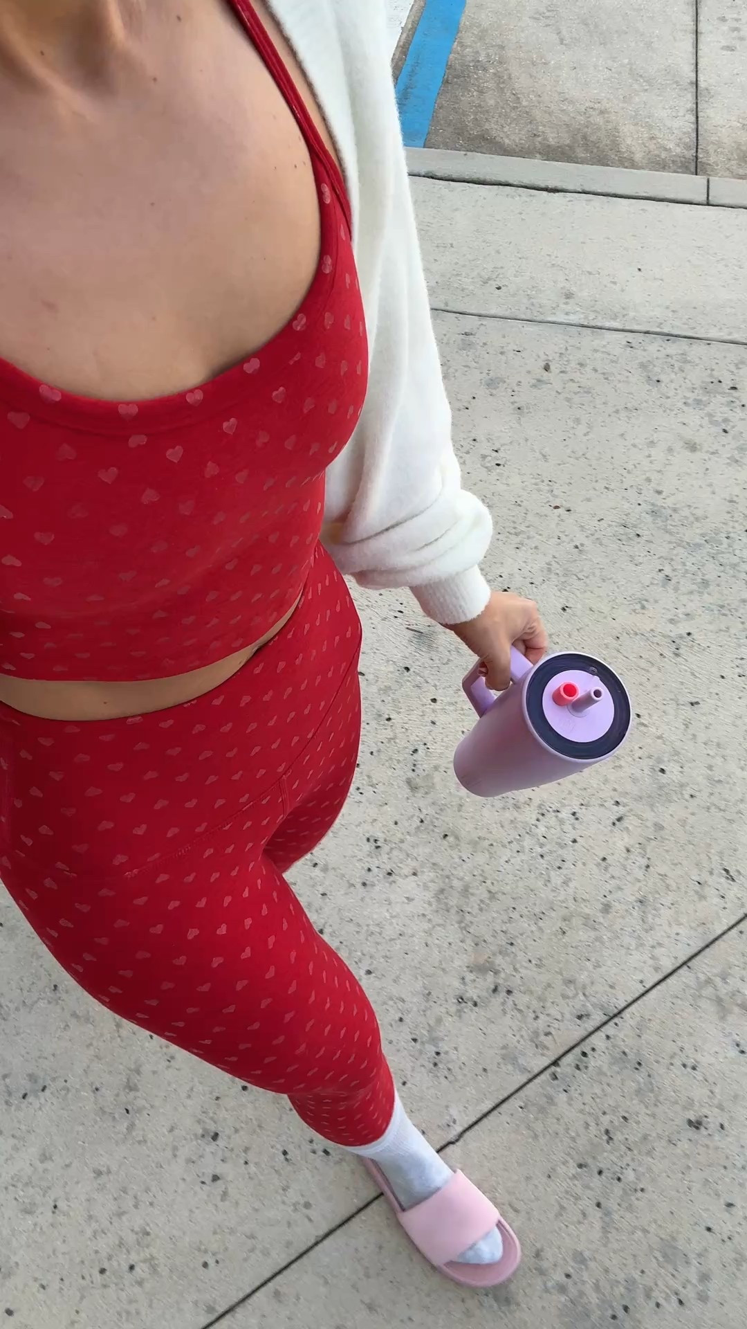 Beyond yoga matching heart workout set. XXS in leggings and XS in top. Lululemon slide sandals. Alo sweater shawl. Alo shrug. Pure barre outfit. Workout outfit. Valentine’s Day workout set. 

#LTKselfcare #LTKfitnessgoals #LTKActive