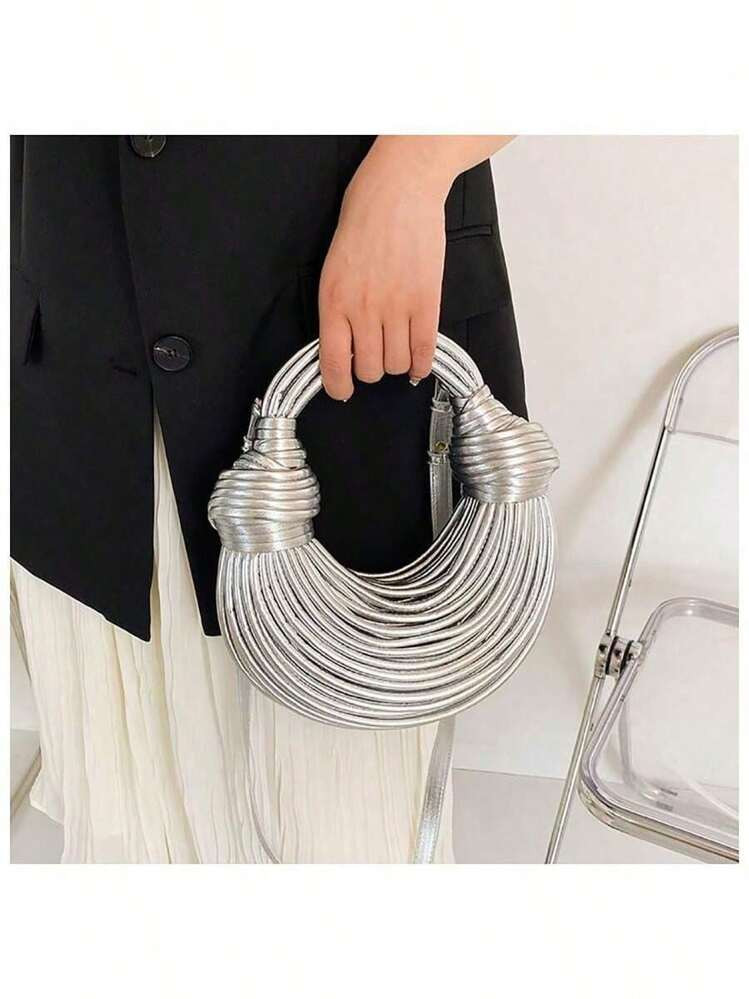 1pc Crossbody Woven Bag For Women, Fashionable French Style Design With Interesting Silver-Colore... | SHEIN