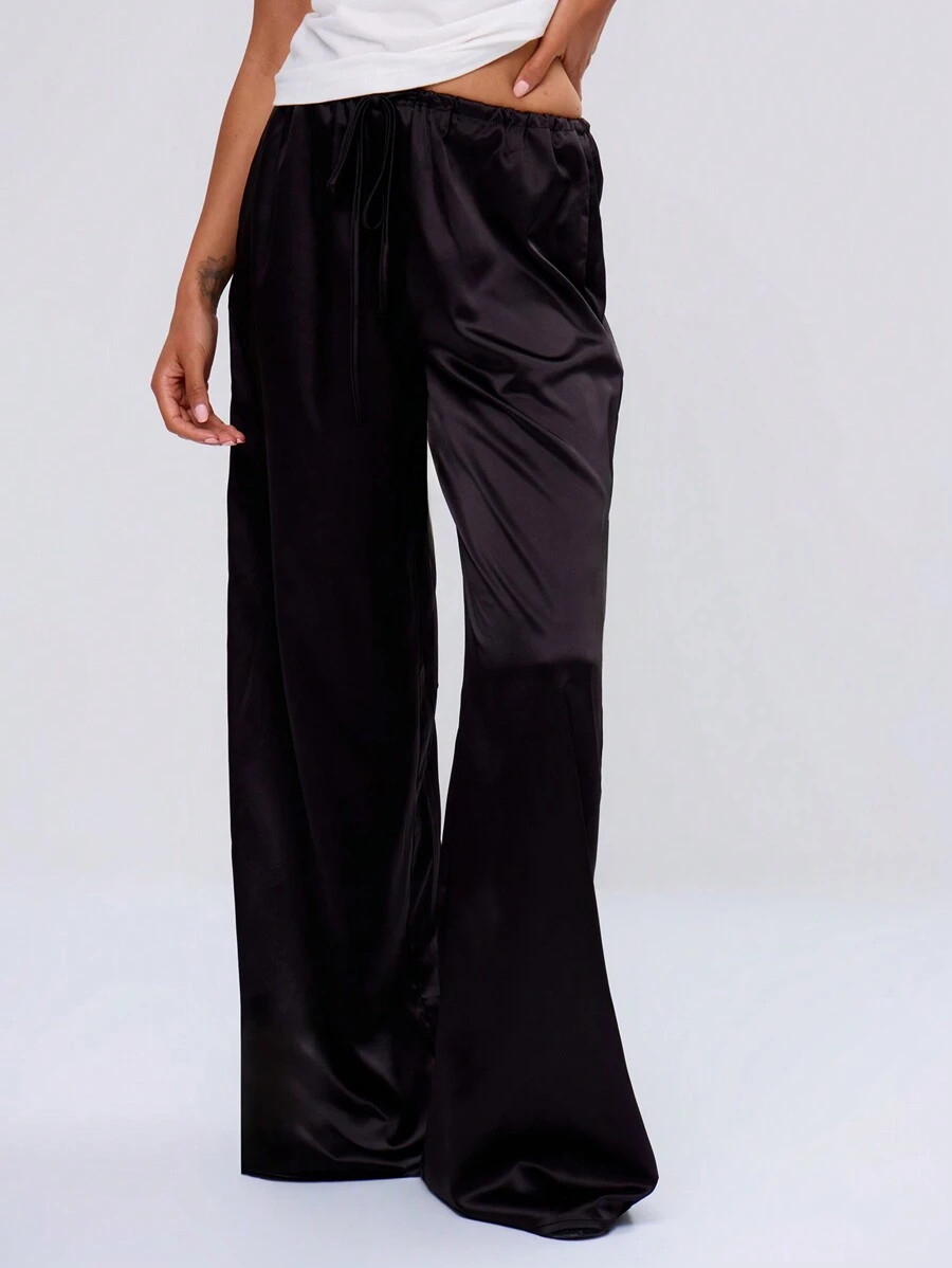 MUSERA Fall Clothes Tie Front Satin Trouser | SHEIN