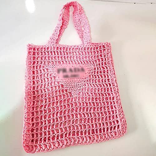 NA Handmade Straw Bag,Travel Beach Fishing Mesh Bag, Straw Woven Bag Female Pastoral Style Weaving H | Amazon (US)