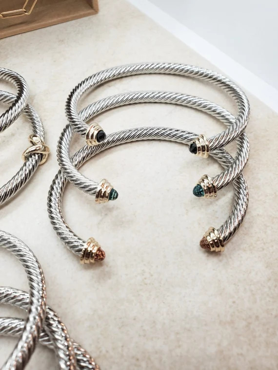 Single Sterling Silver Plated Bangle Braceletclassic Cable | Etsy | Etsy (US)