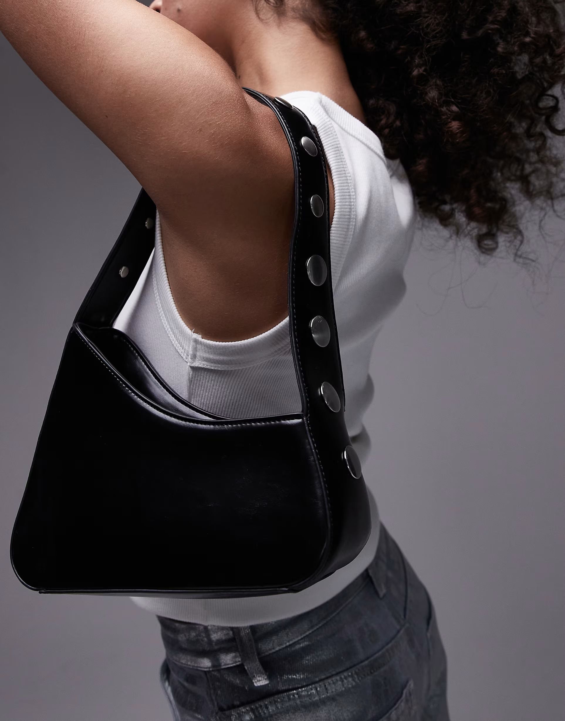 Topshop Saul studded asymmetric shoulder bag in black | ASOS (Global)