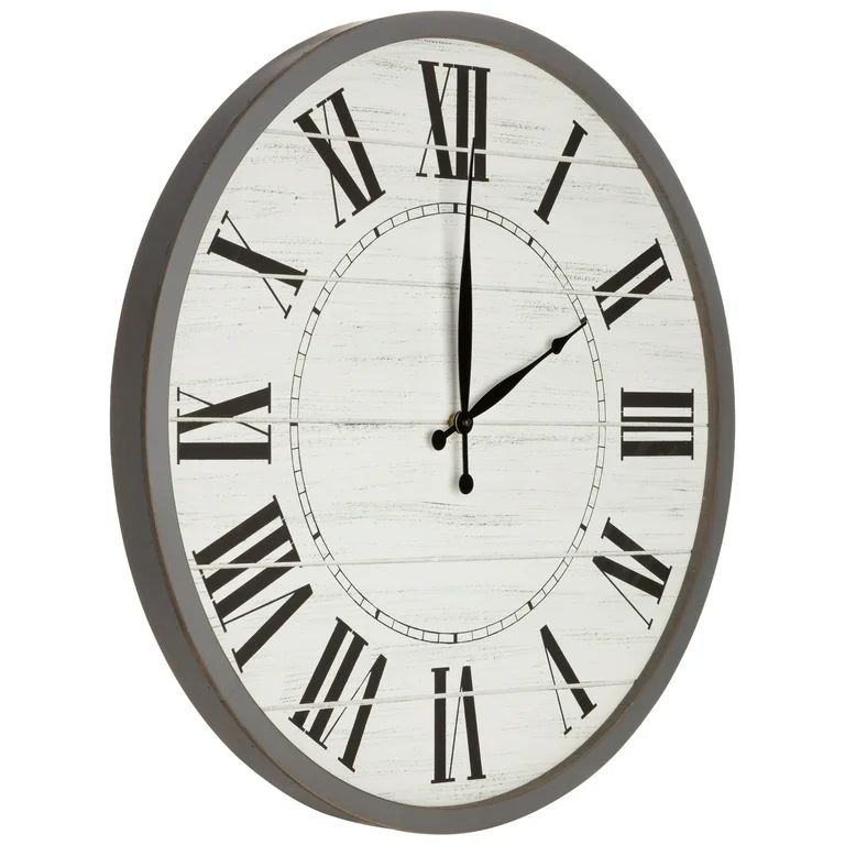 24 Inch Rustic Distressed Gray and White Roman Numeral Wall Clock | Walmart (US)