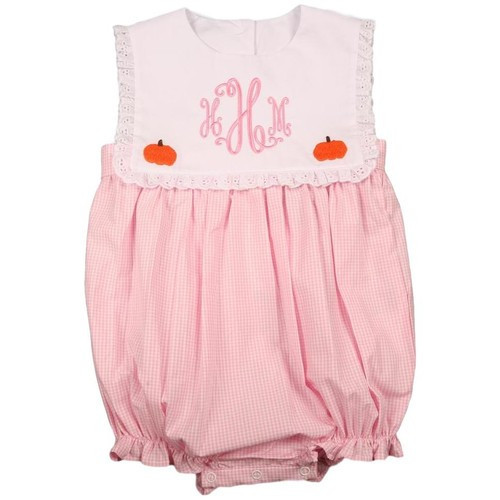 Pink Gingham Embroidered Pumpkin Bubble | Cecil and Lou