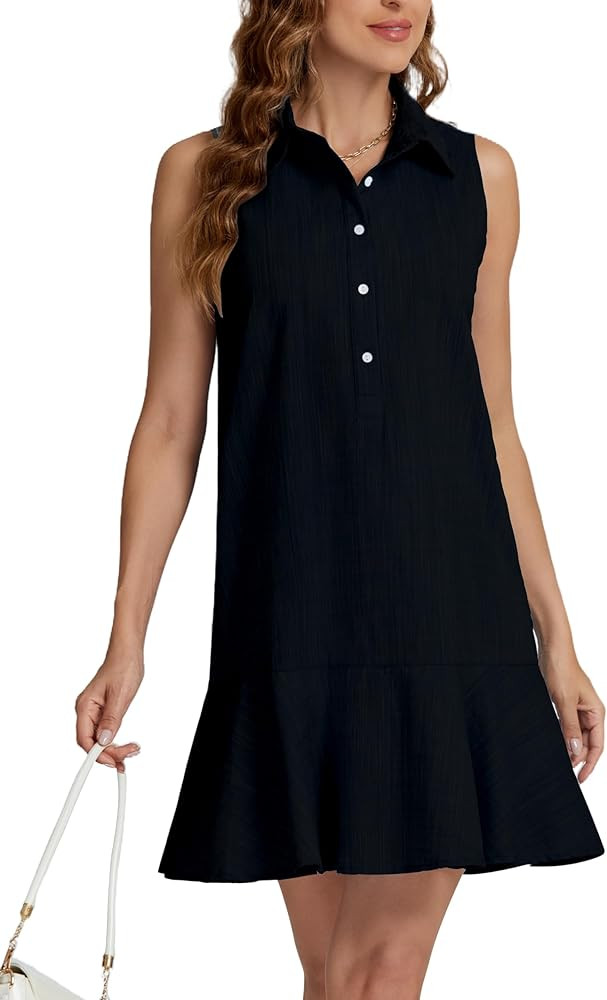 Kedera Women's Tunic Shirt Mini Dress Cotton Linen Shirt Dress Button Up Ruffle Hem Shift Dresses | Amazon (US)