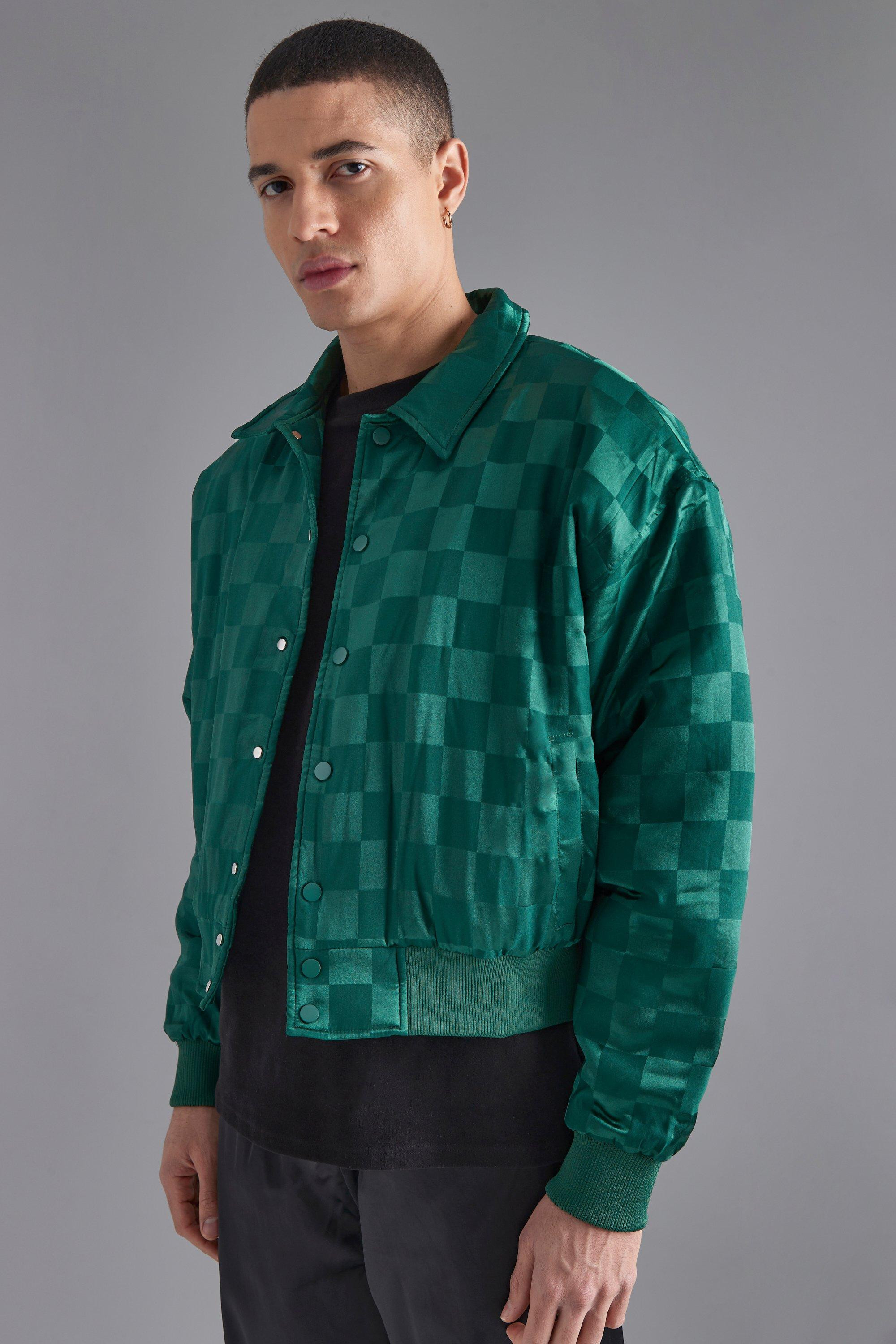 Sateen Checkboard Boxy Bomber Jacket | boohooMAN (DE, IE & UK)