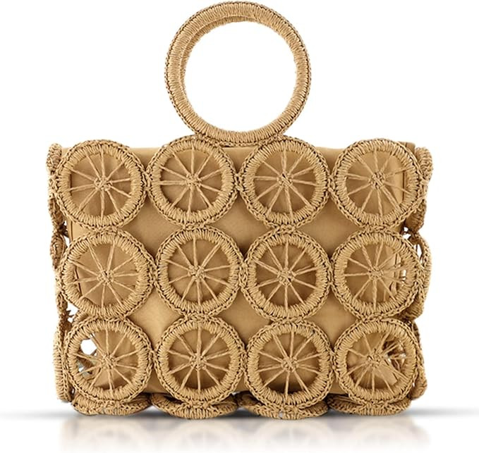 Straw Bag, Beach Bag for Women, Square hollow handbag With removable lining, Bohemian Hand-Woven ... | Amazon (US)