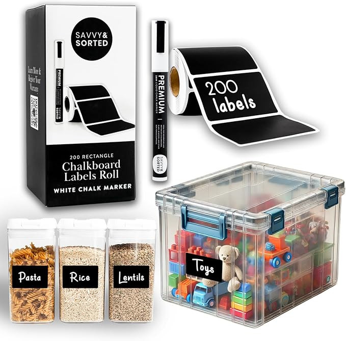 200 Chalkboard Labels for Storage Bins, Removable Black Stickers with Chalk Marker, Pantry Contai... | Amazon (US)