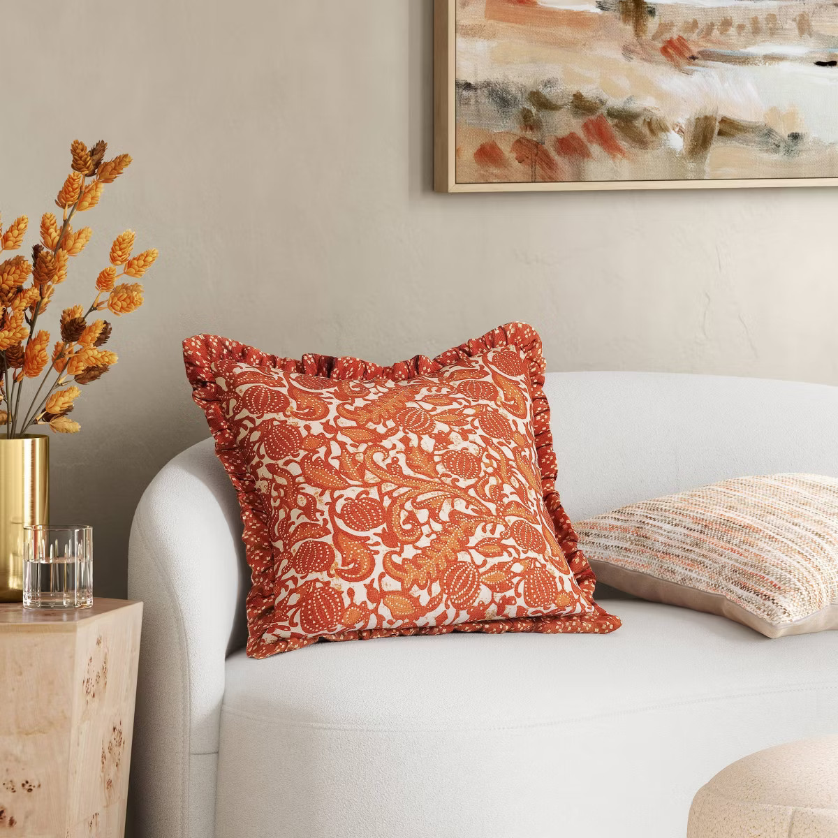 Square Pumpkin Pillow with Printed Reverse and Ruffle Trim - Threshold™ | Target